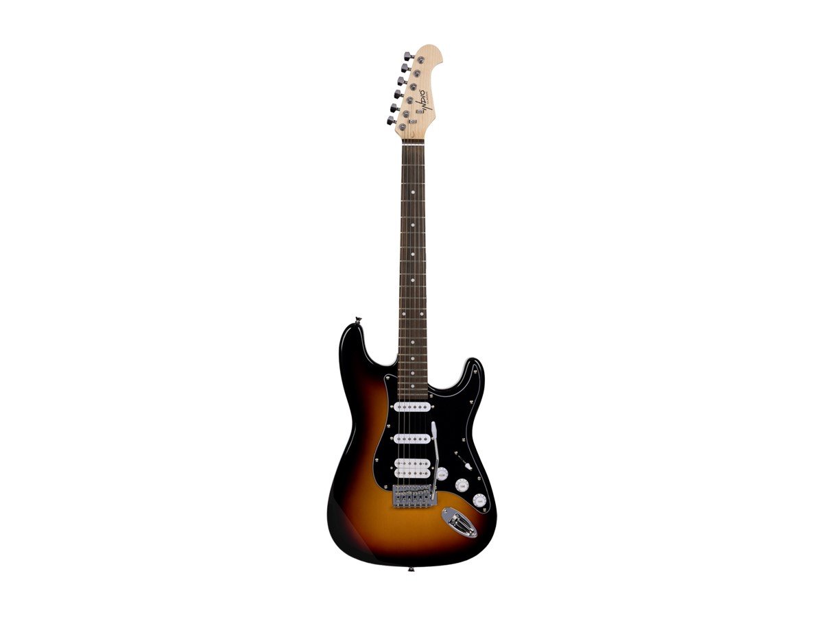 Indio by Cali Classic HSS Electric Guitar with Gig Bag - Sunburst Body, Black Pickguard, Rosewood Fingerboard