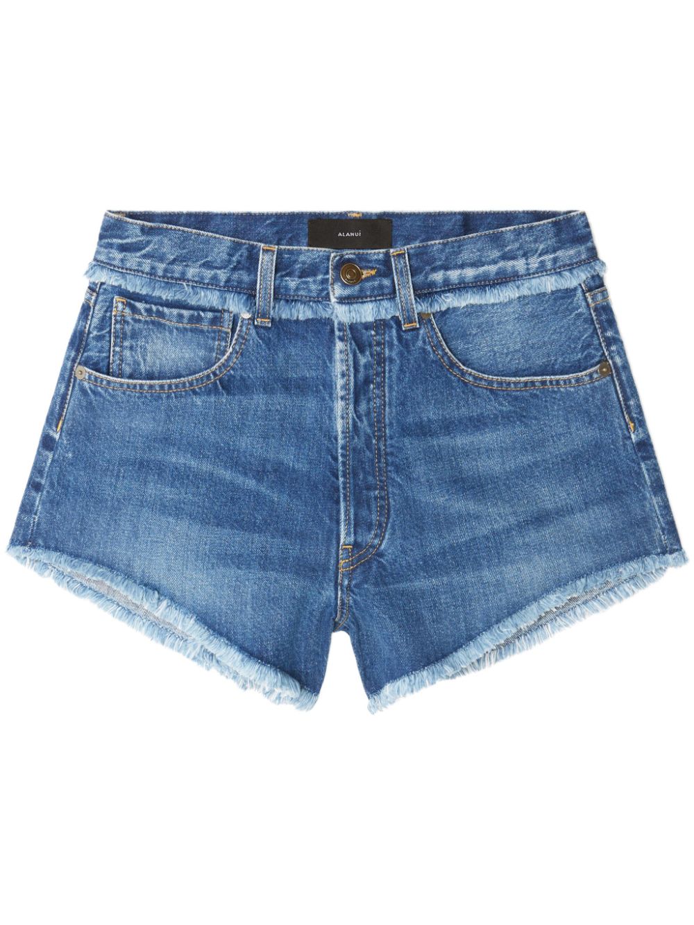 Fringed cotton-denim shorts - Blue