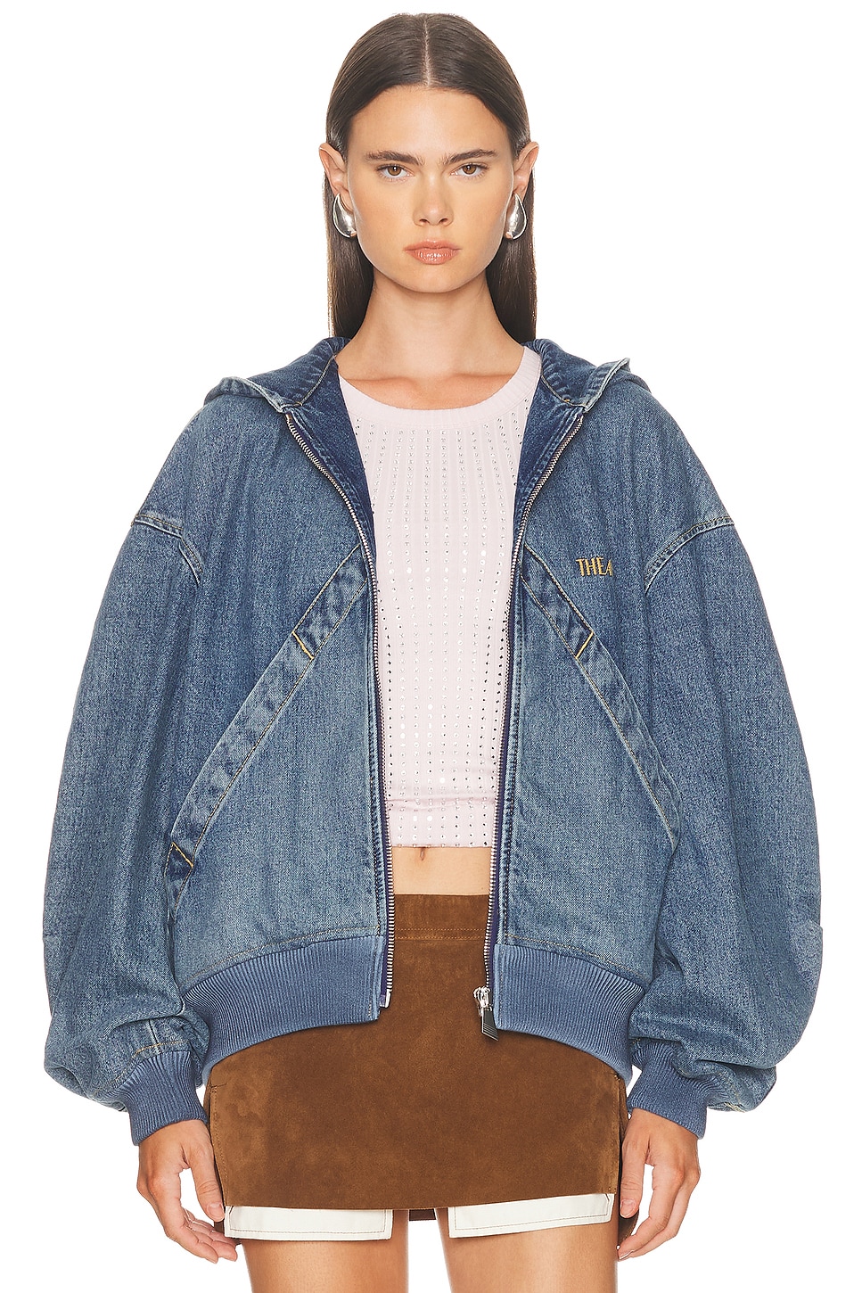 THE ATTICO Denim Bomber Jacket in Sky Blue - Blue.  36 also in 42, 44