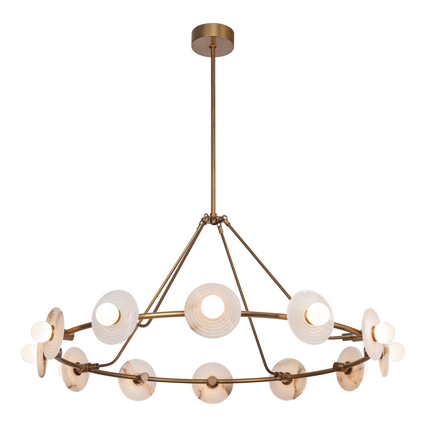 Vintage Brass Alabaster LED Chandelier from the Dahlia Collection
