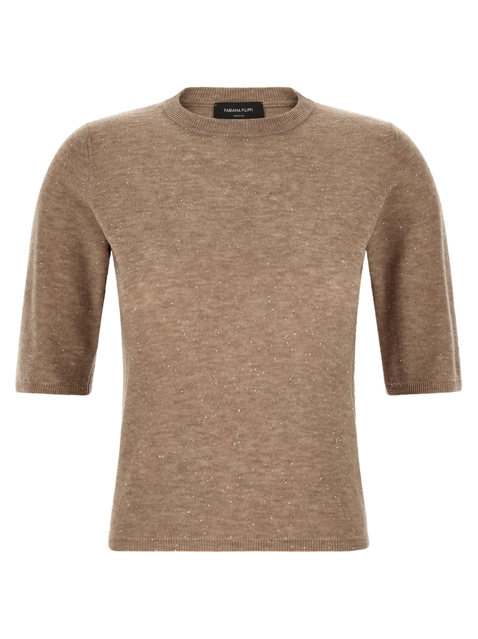 Micro Sequin Knit Sweater — Beige