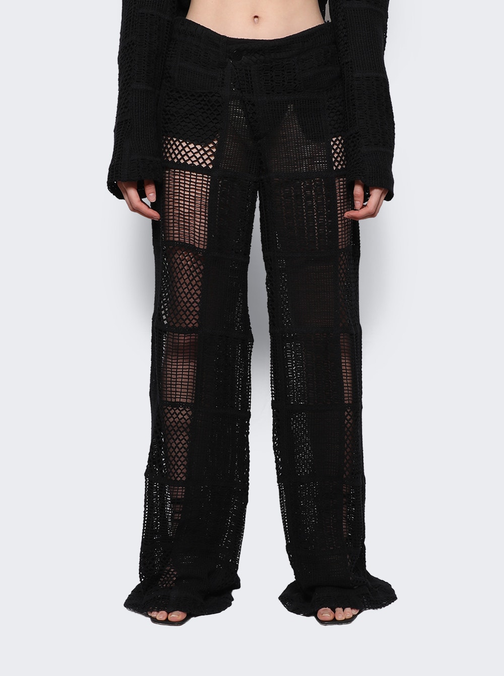 Crochet-knit wide-leg trousers - Black