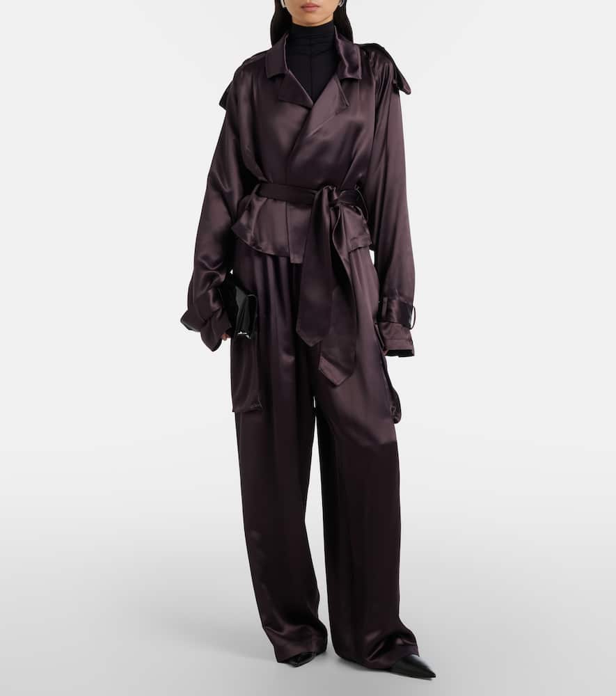 Simona cropped satin trench coat