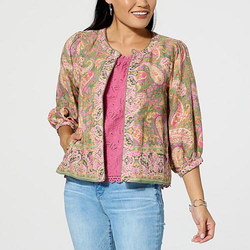 Reversible Print 4 Blouson Sleeve Jacket - Olive/Sachet Pink