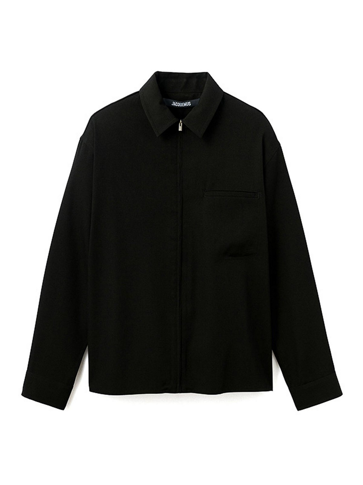 La Chemise Mecano Black Shirt With Zip Closure And Maxi Logo Lettering On The Back In Wool For Men