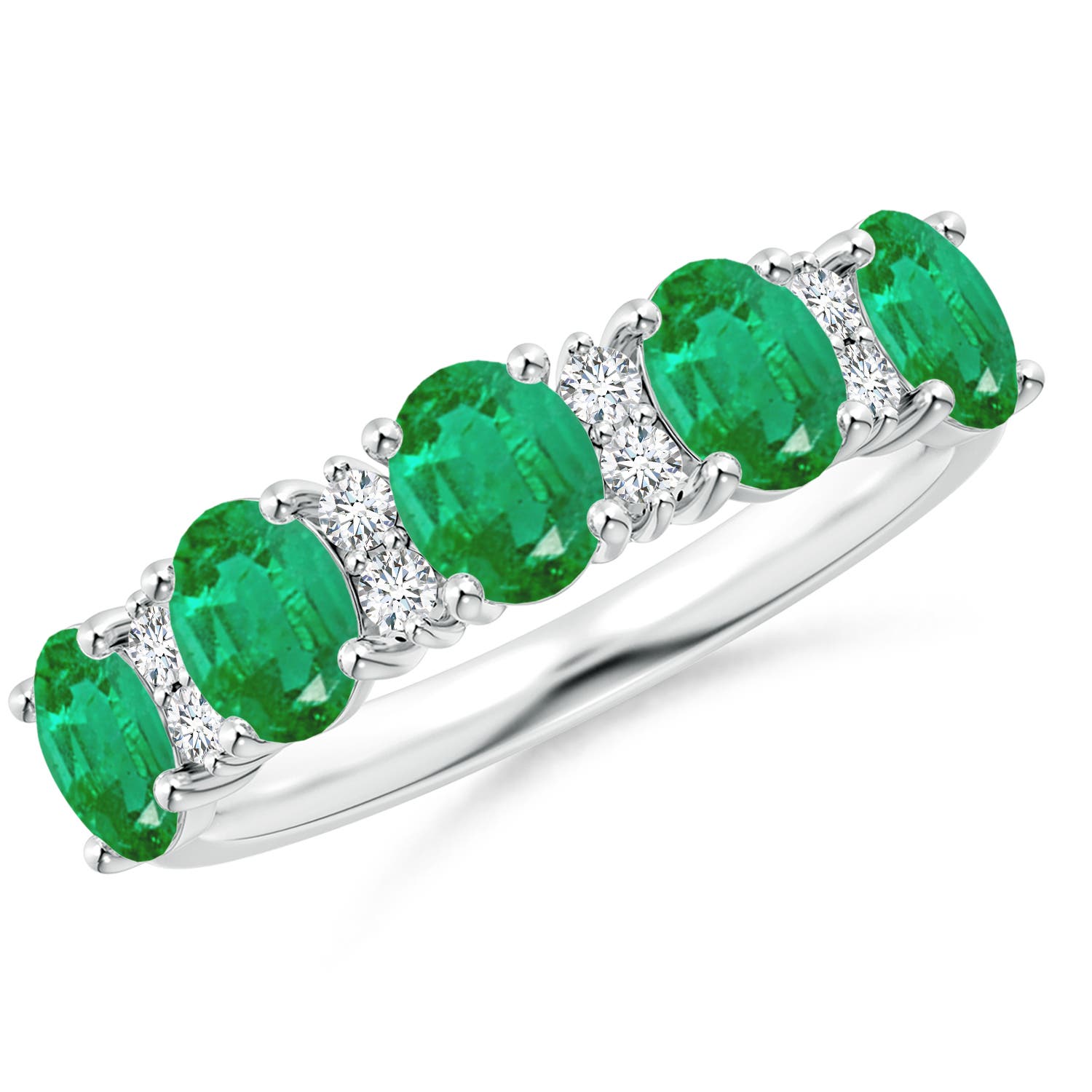 Angara 1.5 Carats Five Stone Emerald and Diamond Wedding Ring in 18K White Gold