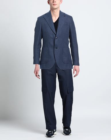 Man Blazer Blue Size 46 Linen, Wool