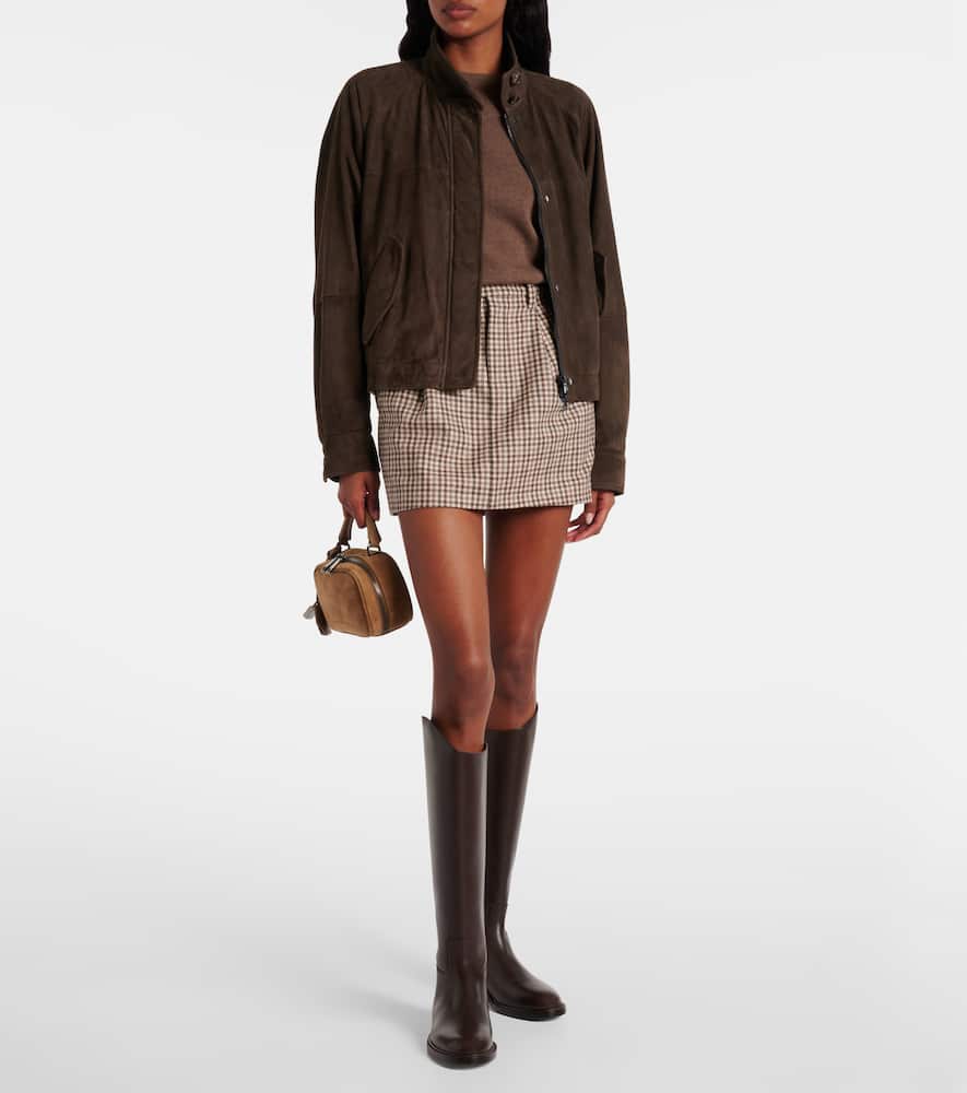 Checked virgin wool flannel miniskirt