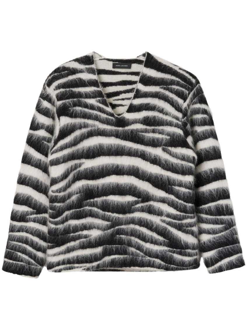 Brushed zebra-intarsia jumper - Black
