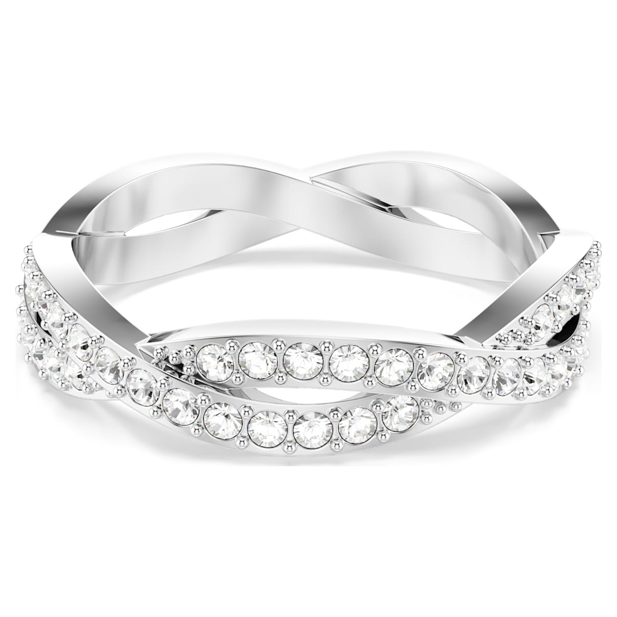 Infinity ring, Round cut, White, Rhodium plated