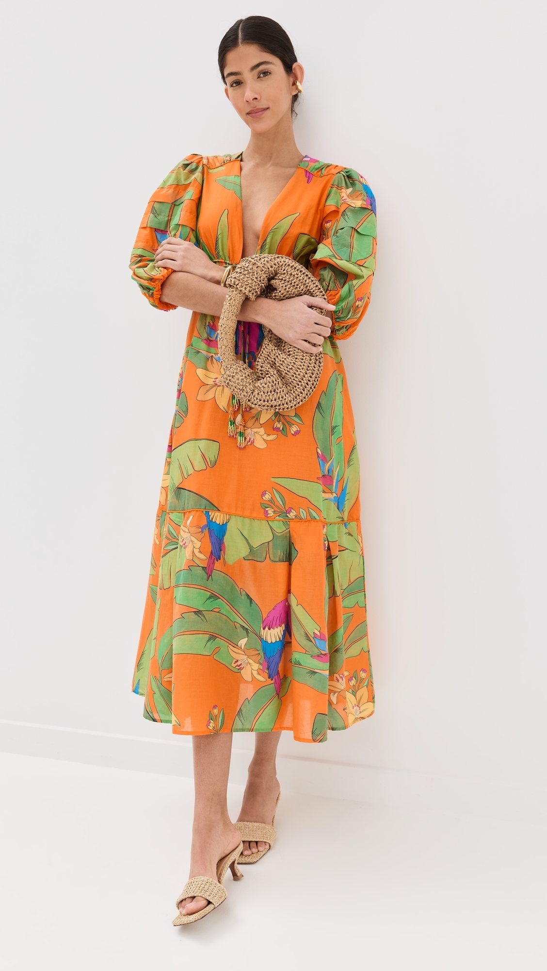 Fresh Macaws Orange Midi Dress FRESH MACAWS ORANGE