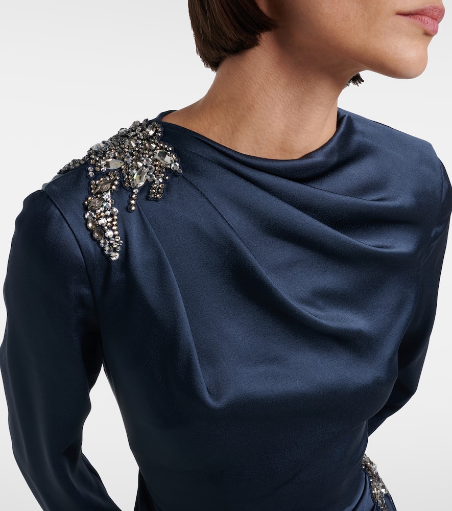 Crystal-embellished satin cady cocktail dress