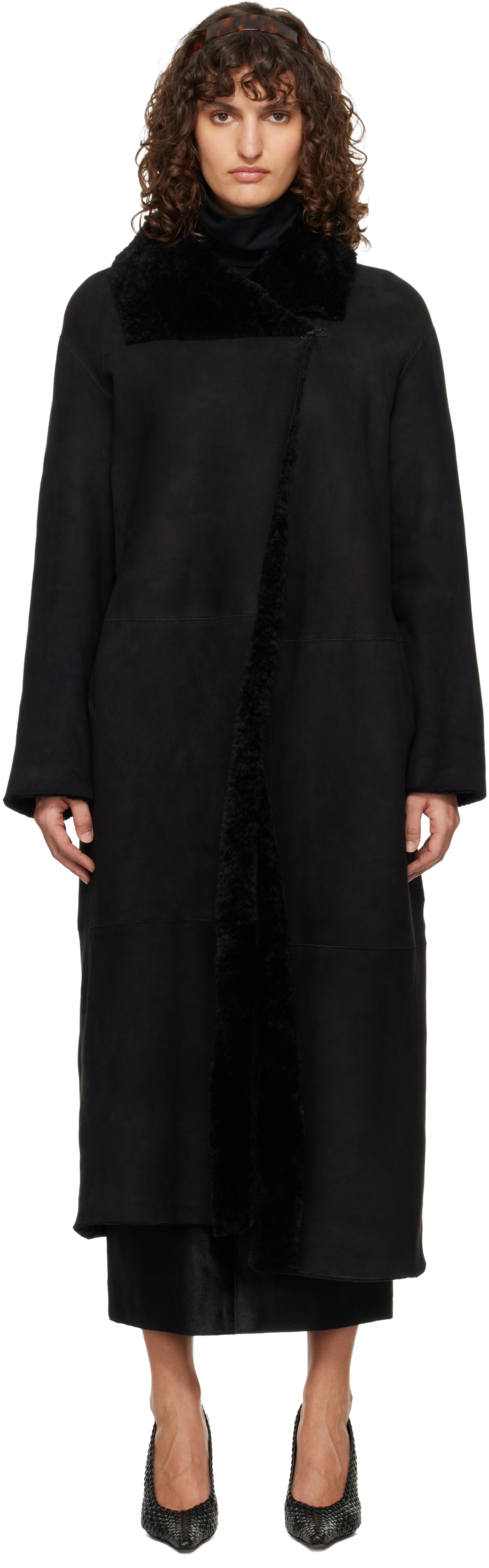 Black Draped Shearling Birthday Coat