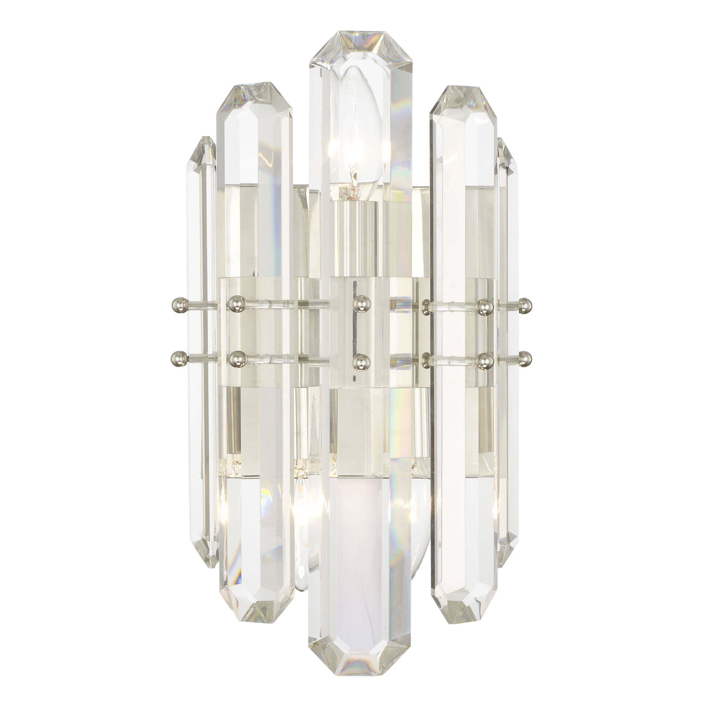 Bolton 2-Light 14" Wall Sconce in Polished Nickel with Faceted Crystal Elements Crysta