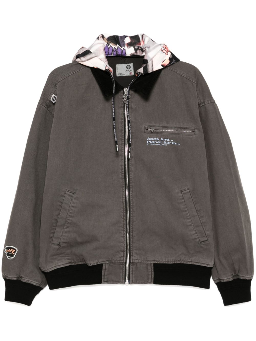 Logo-graffiti-print hooded jacket - Neutrals