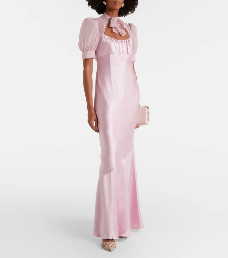 Tie-neck silk satin gown