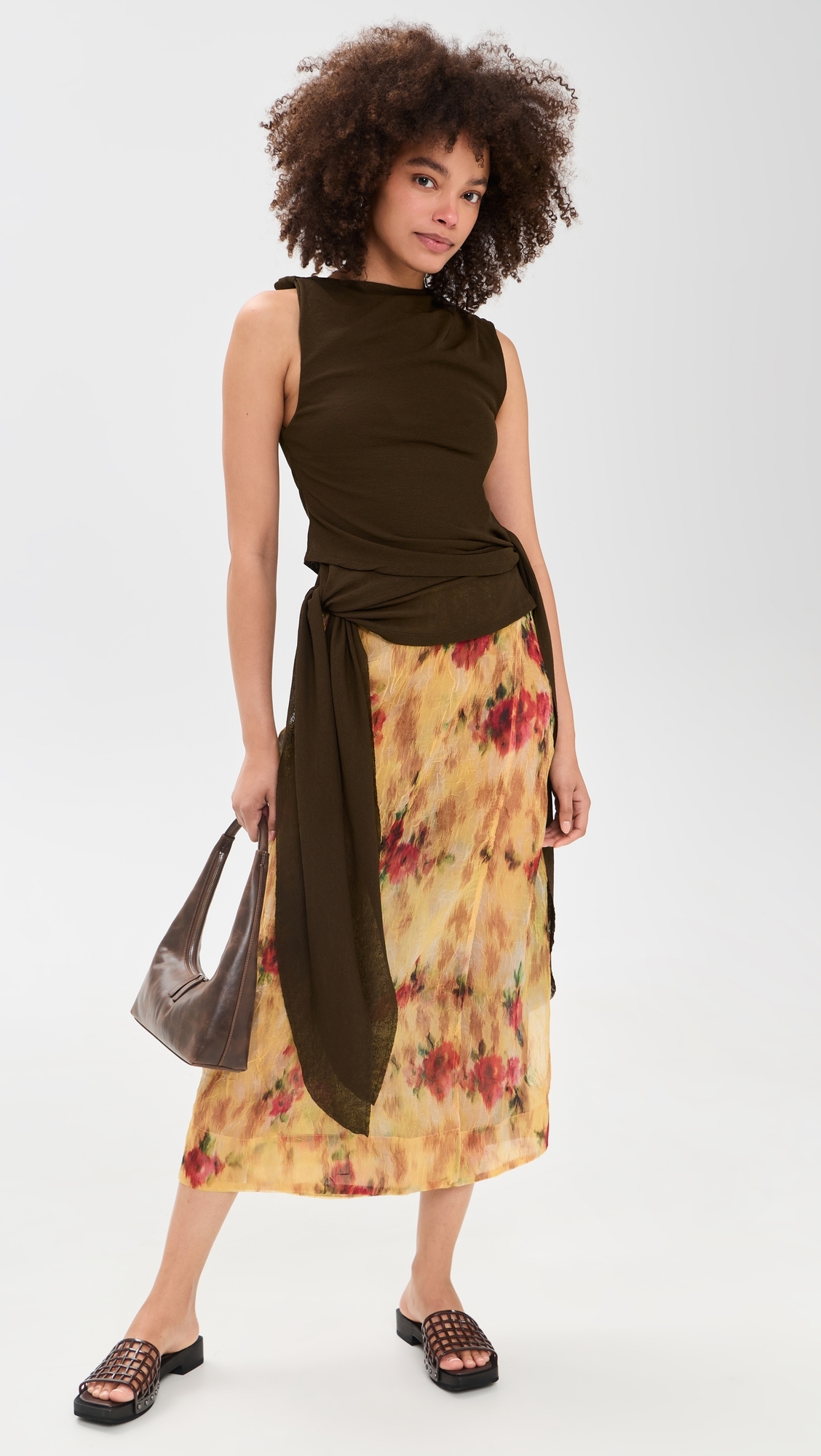 Marl Mesh Tie Knot Tank Top Demitasse