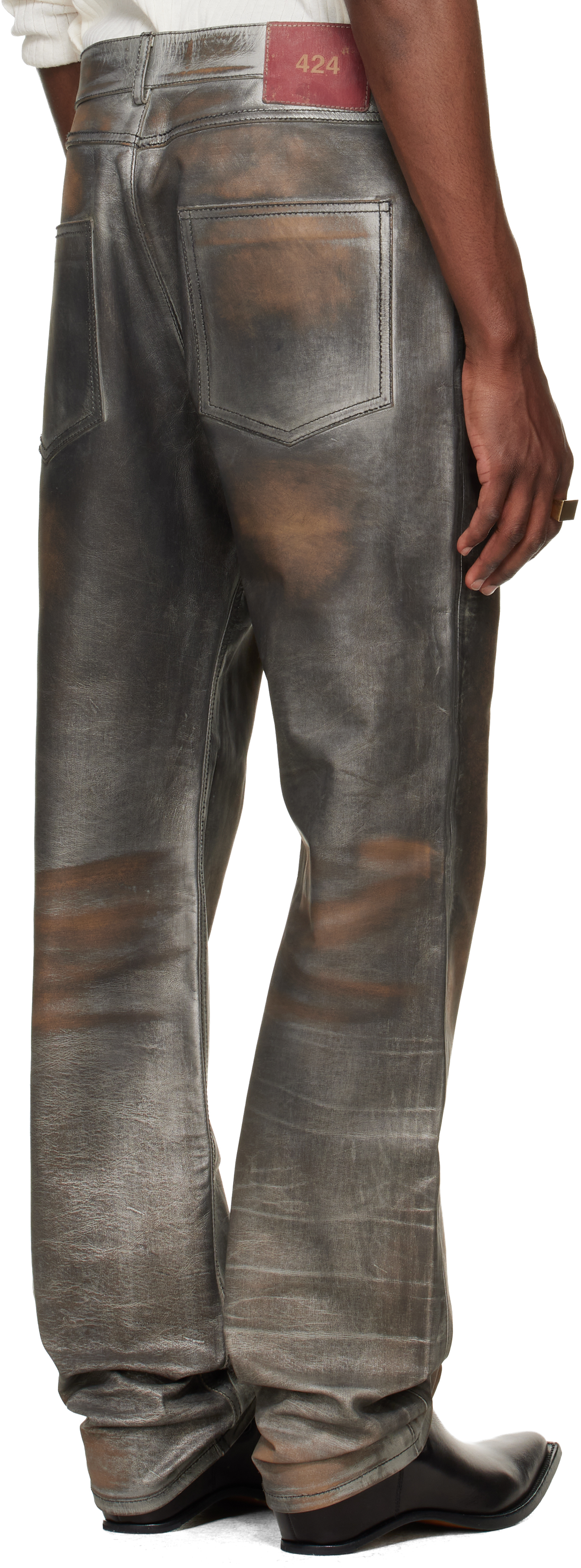 Gray Fivepocket Leather Pants