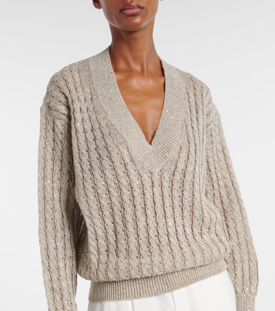 Sequined linen-blend sweater