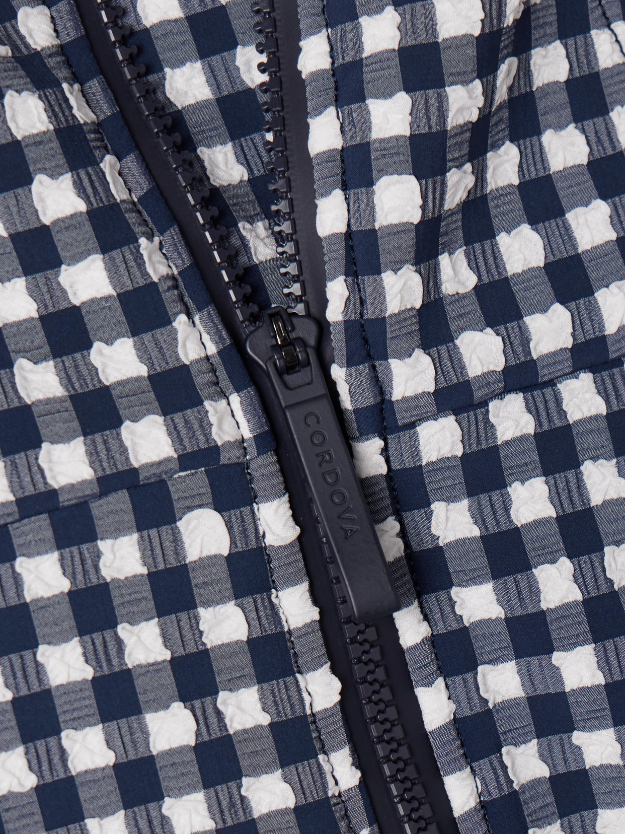Fernie Belted Gingham Seersucker Ski Salopettes - Navy