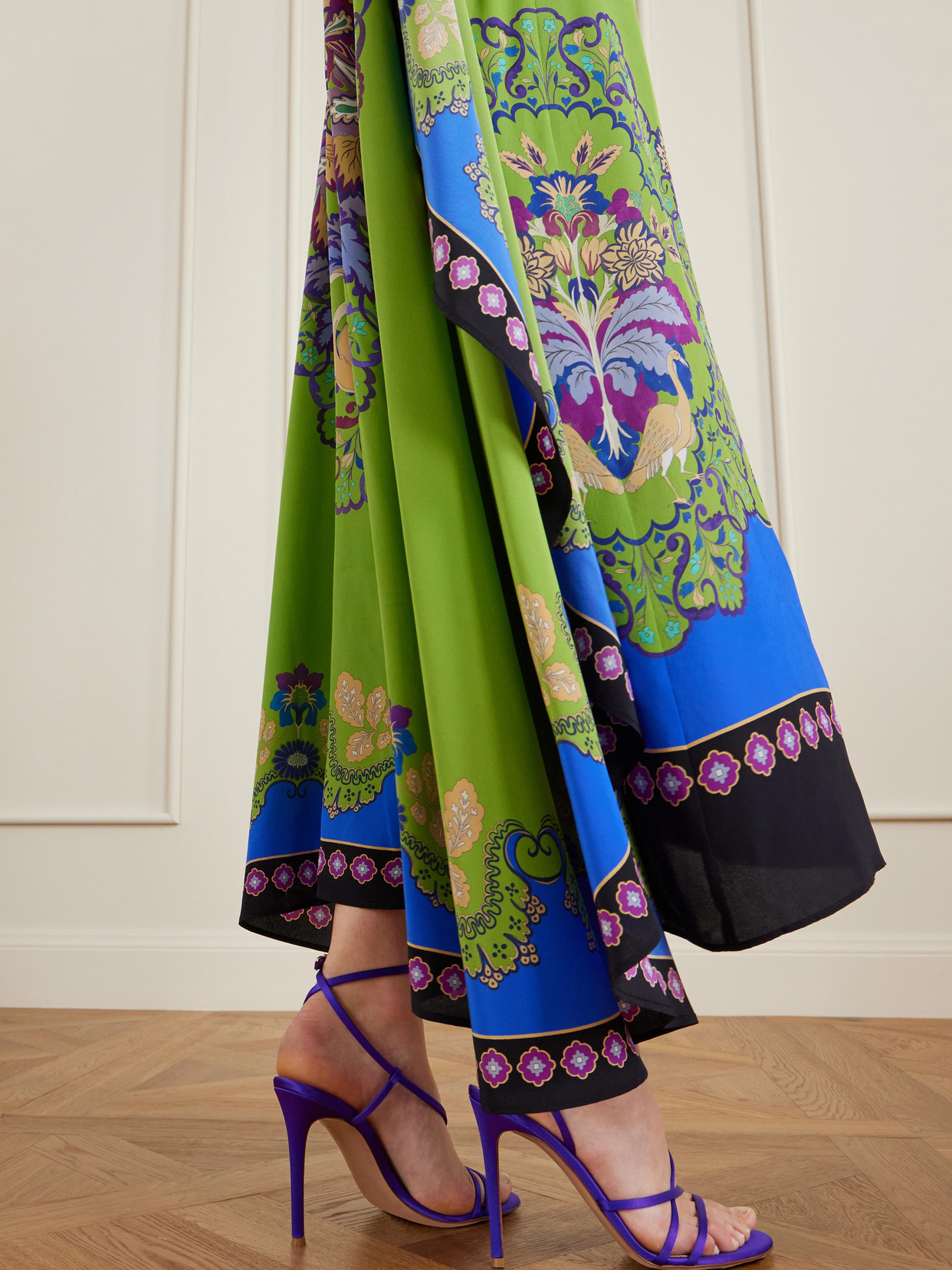 Magic Cape-effect Printed Silk Crepe De Chine Maxi Dress - Green