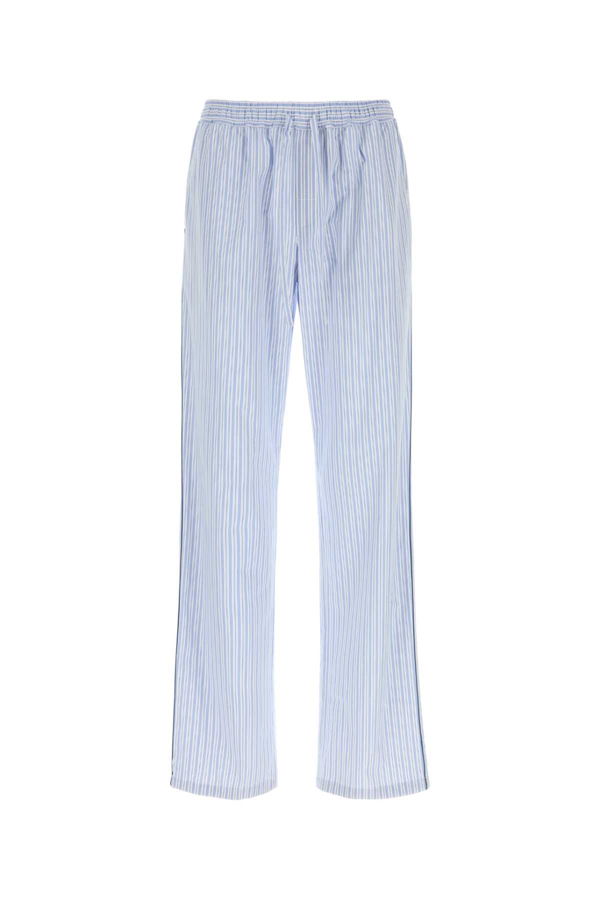 Cotton-Silk Striped Trousers — Blue