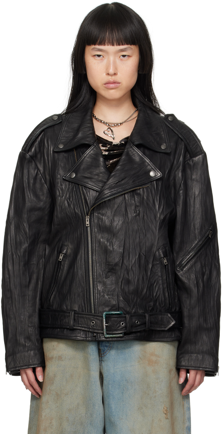 Acne Studios Black Crinkled Leather Jacket