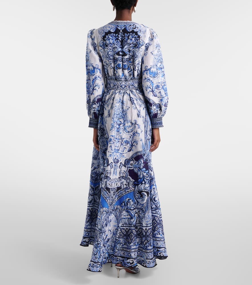 Printed linen and silk maxi dress