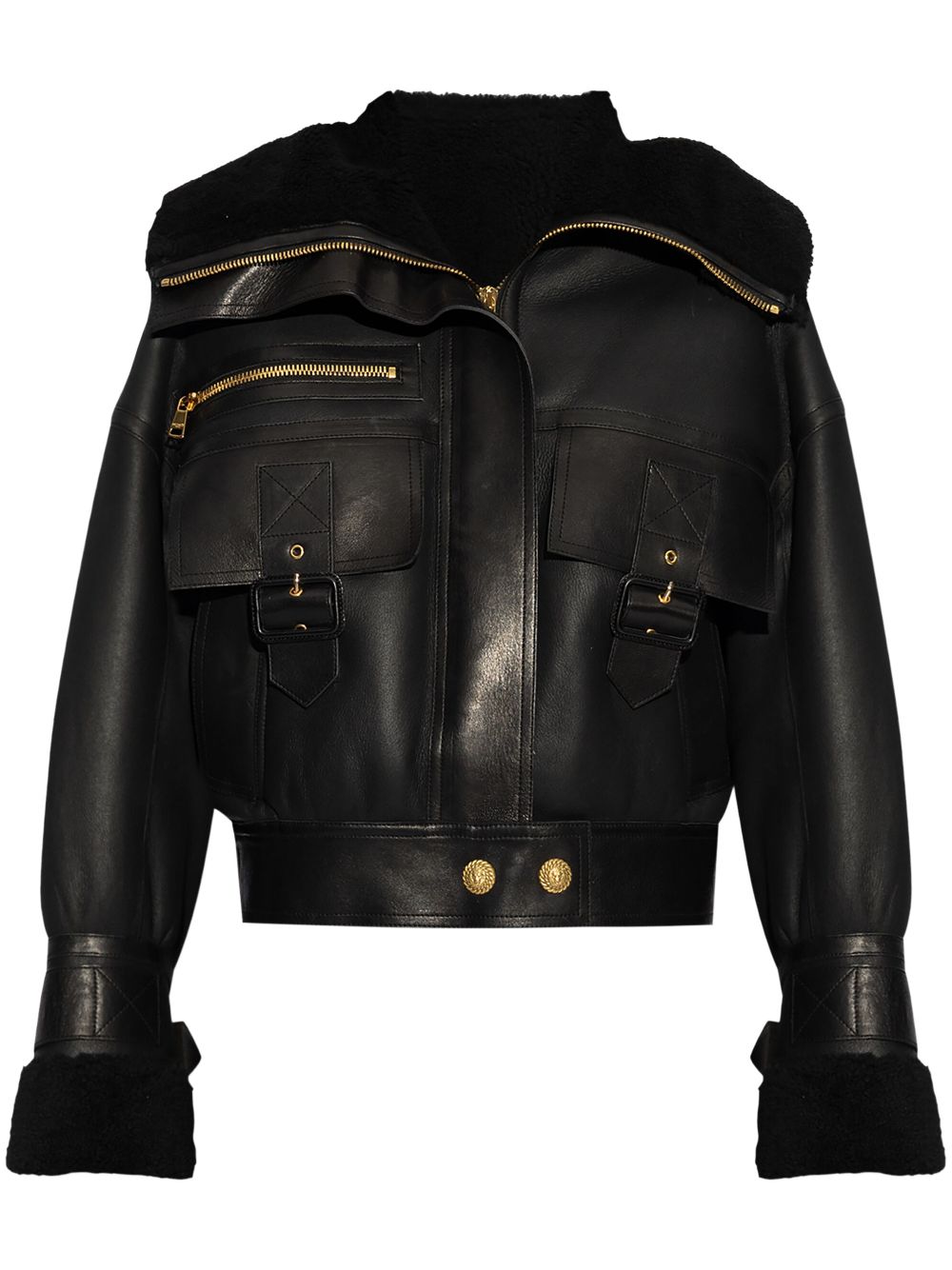Shearling-lining leather jacket - Black