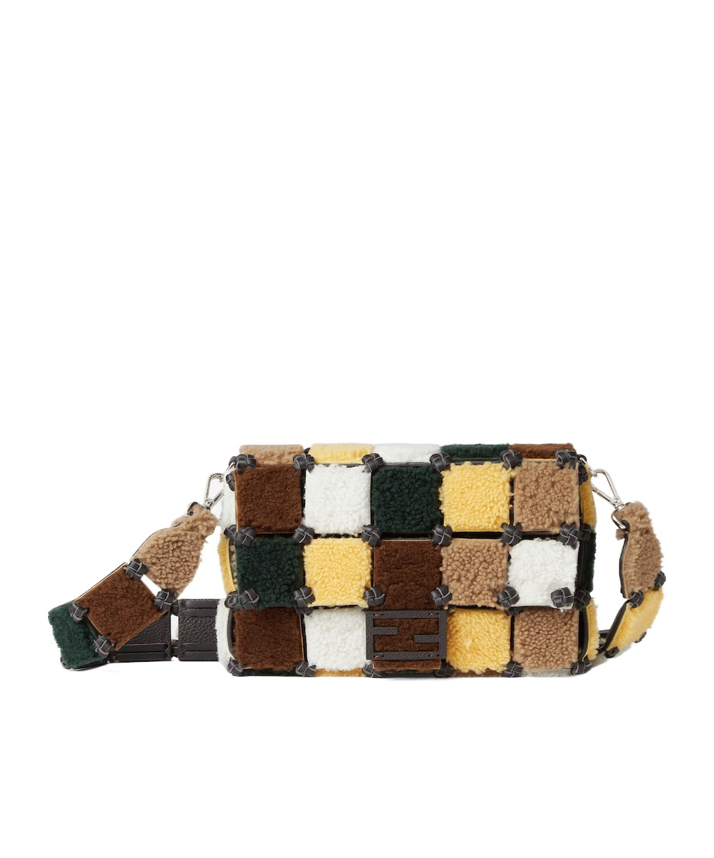 Multicolored patchwork shearling bag