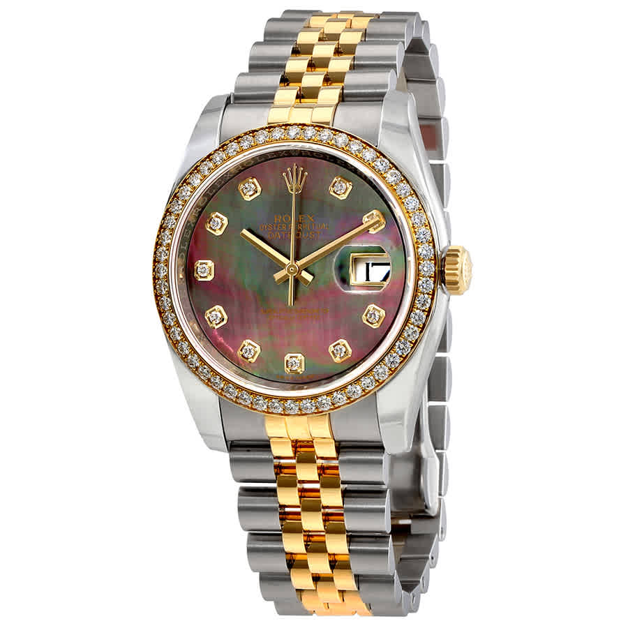 Datejust Black Mother of Pearl Dial Automatic Ladies 18 Carat Yellow Gold and Stainless Steel Watch 116243BKMDJ