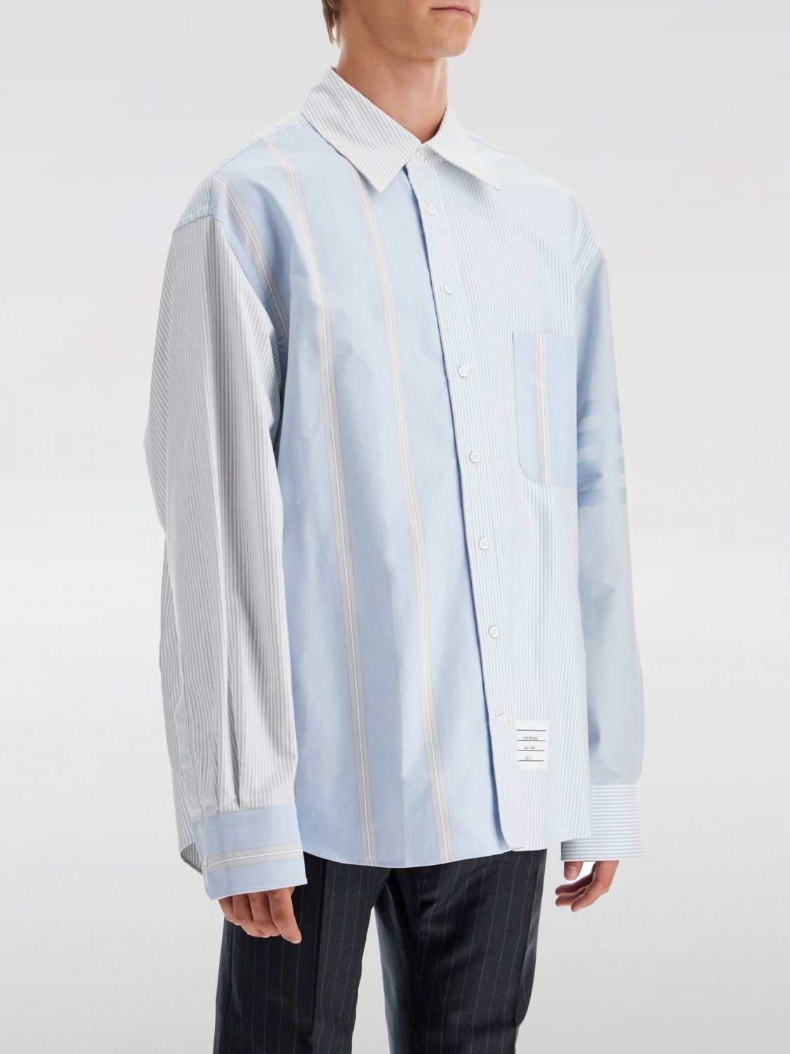Striped patchwork cotton shirt - Blue