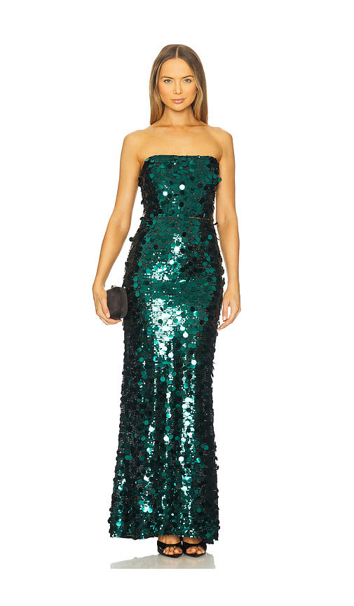 Bronx Banco Farah Sequin Strapless Maxi Dress in Green. L. Also in XS