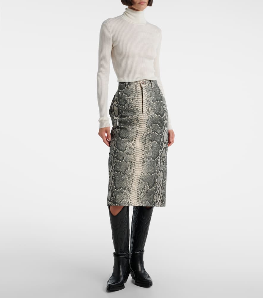 Adelaide snake-print cotton midi skirt