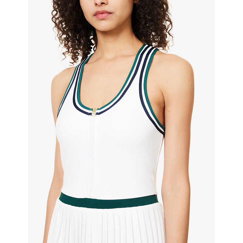 Womens White/ Forest Jane Scoop-neck Recycled-polyester Blend Mini Dress L