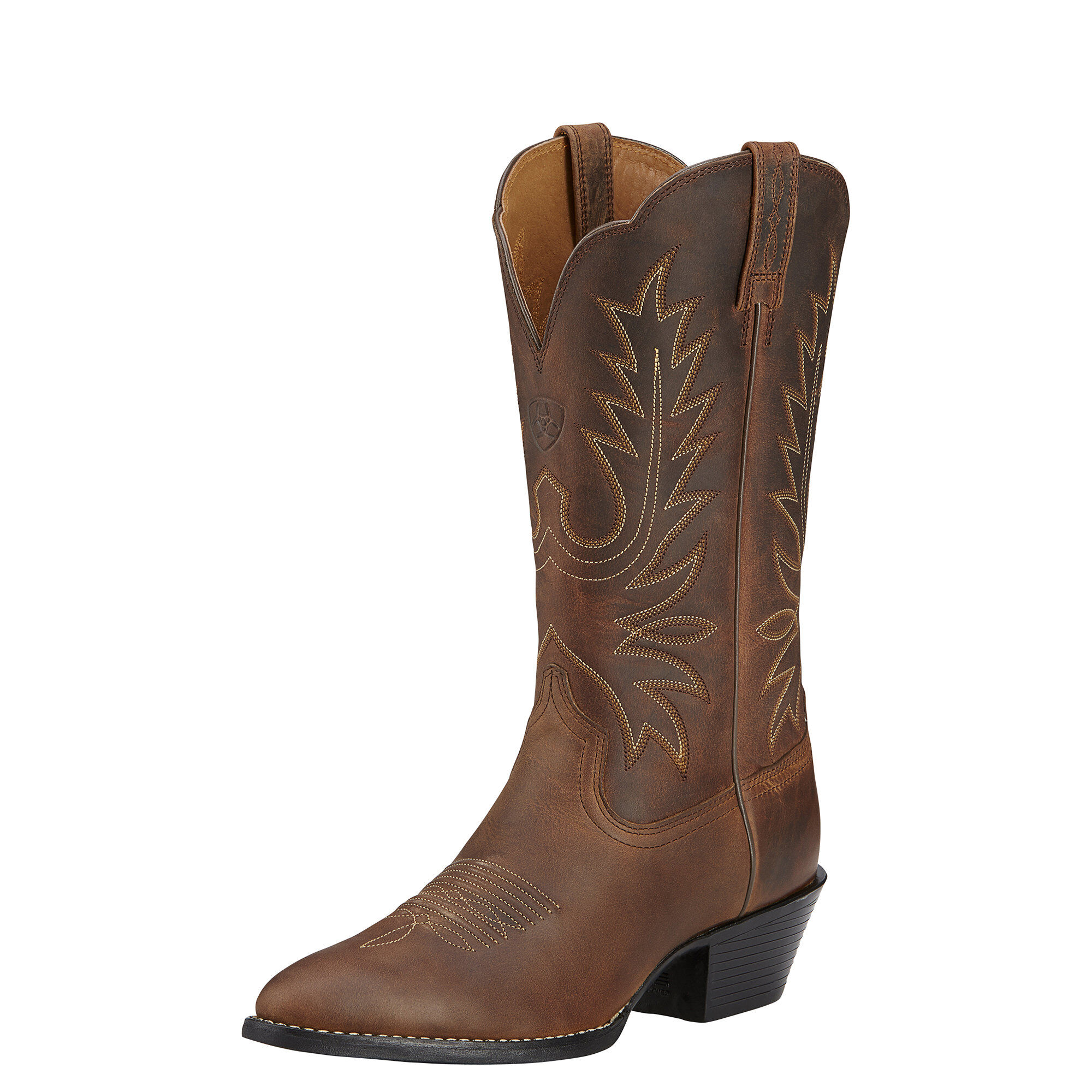 Women's Heritage R Toe Western Boots in Distressed Brown, B Medium Width, Regular Calf