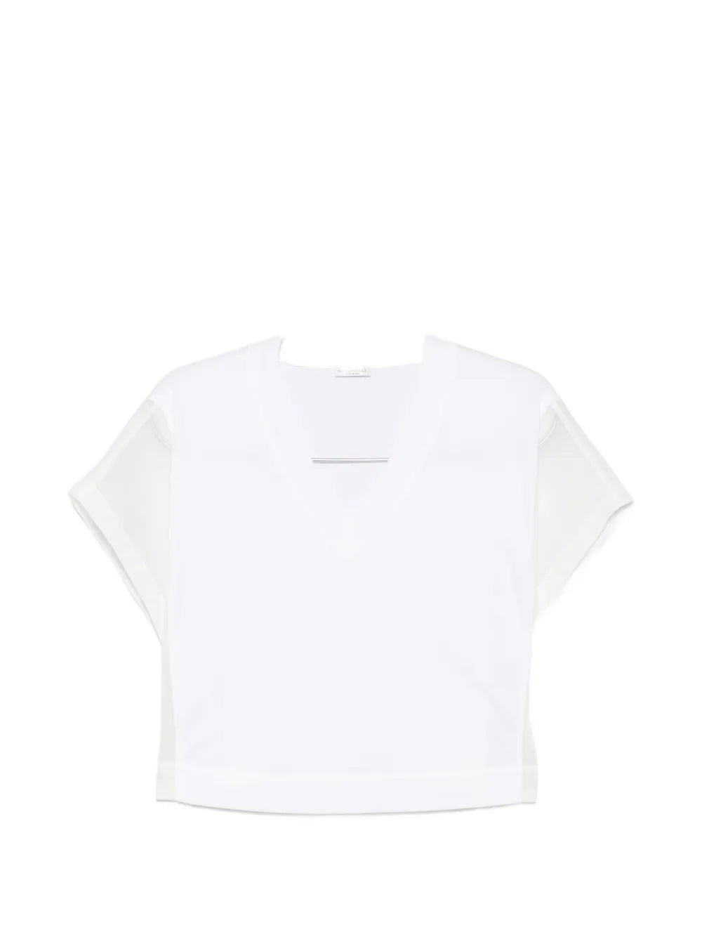 Sheer-Panel V-Neck T-Shirt — White