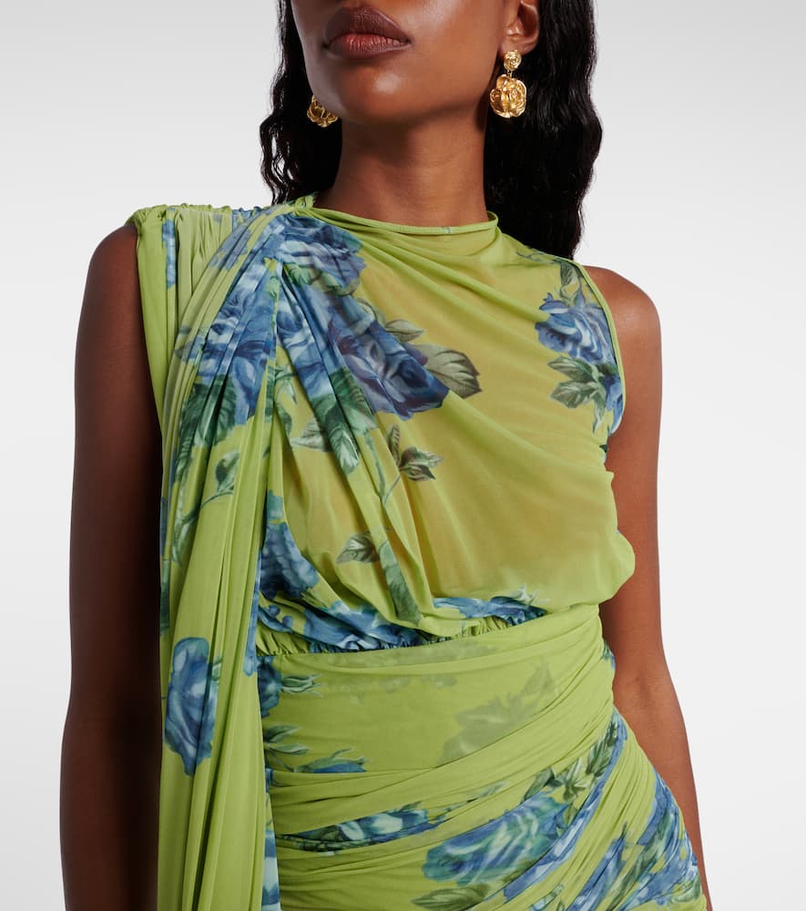 Draped floral semi-sheer minidress