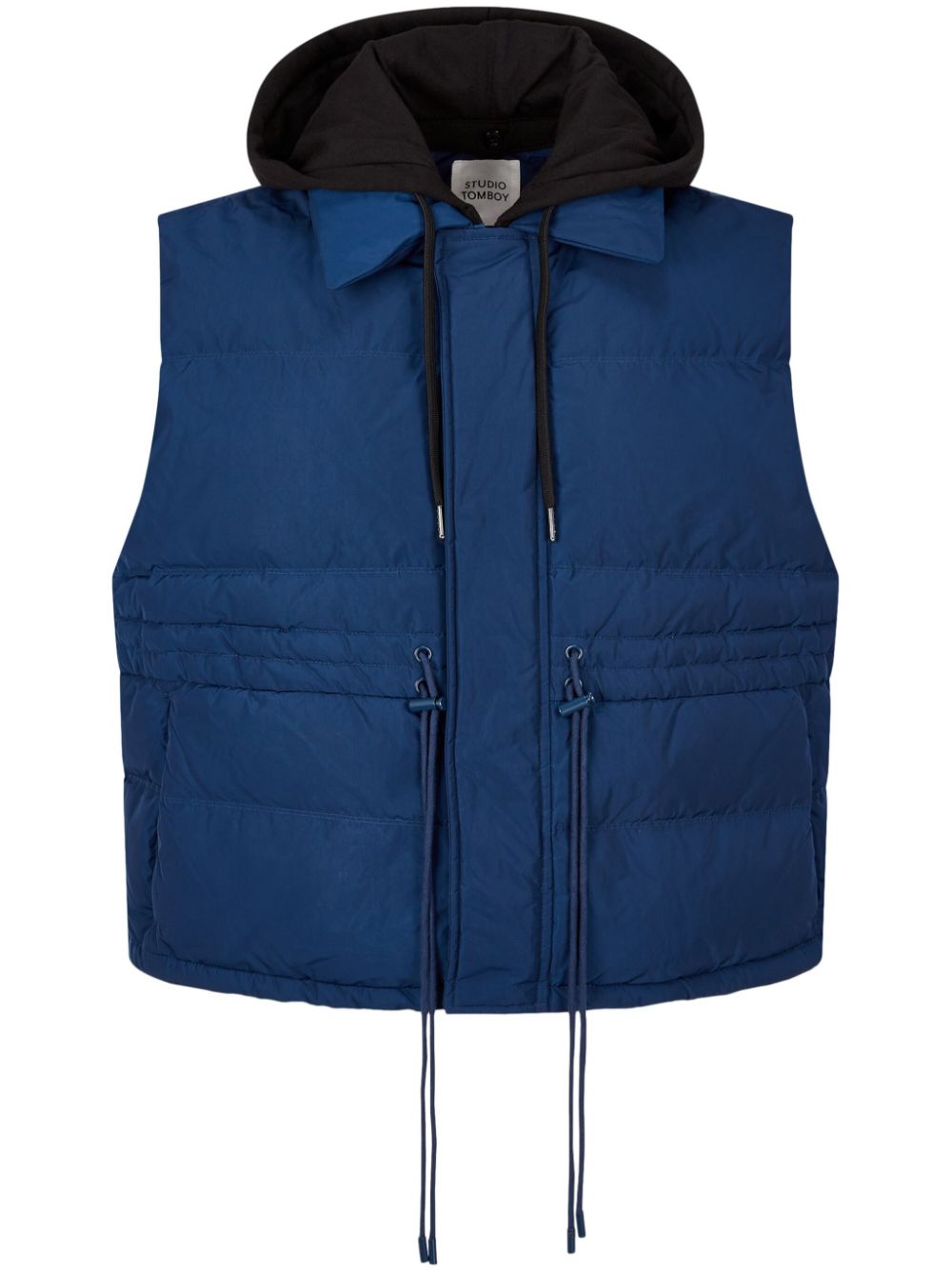 Detachable drawstring-hood down vest - Grey