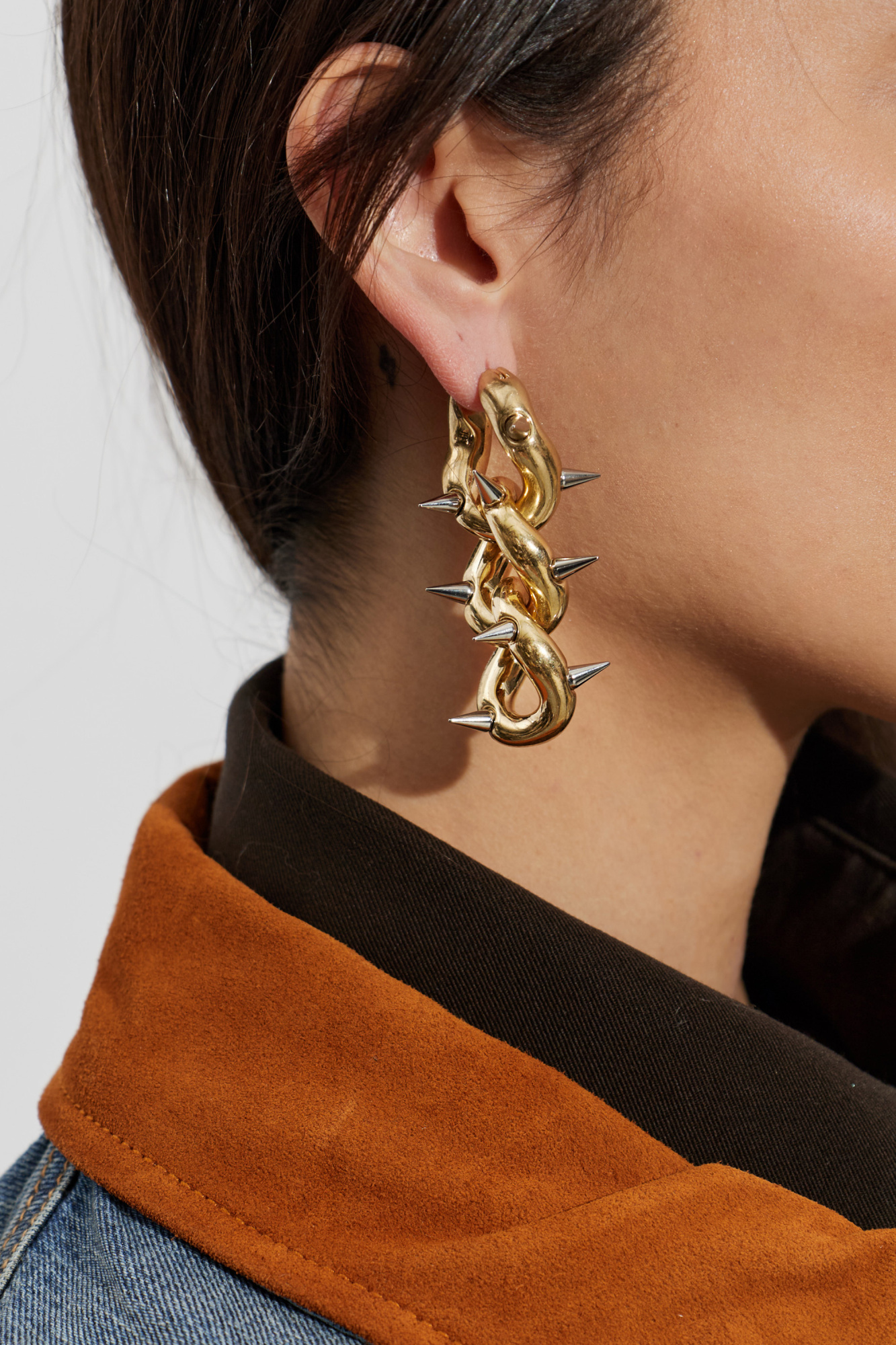 Earrings With Decorative Spikes, Unisex, Gold