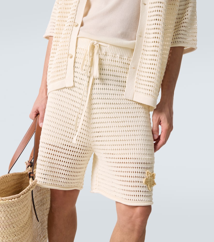 Crochet floral-appliqué open-knit Bermuda shorts
