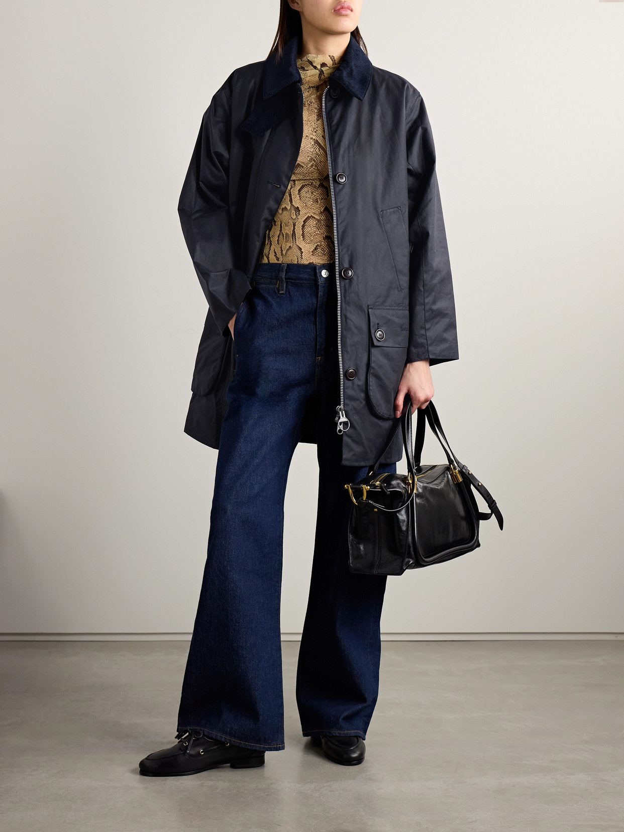 + The Edit By Alexa Loren Corduroy-trimmed Waxed-cotton Jacket - Blue