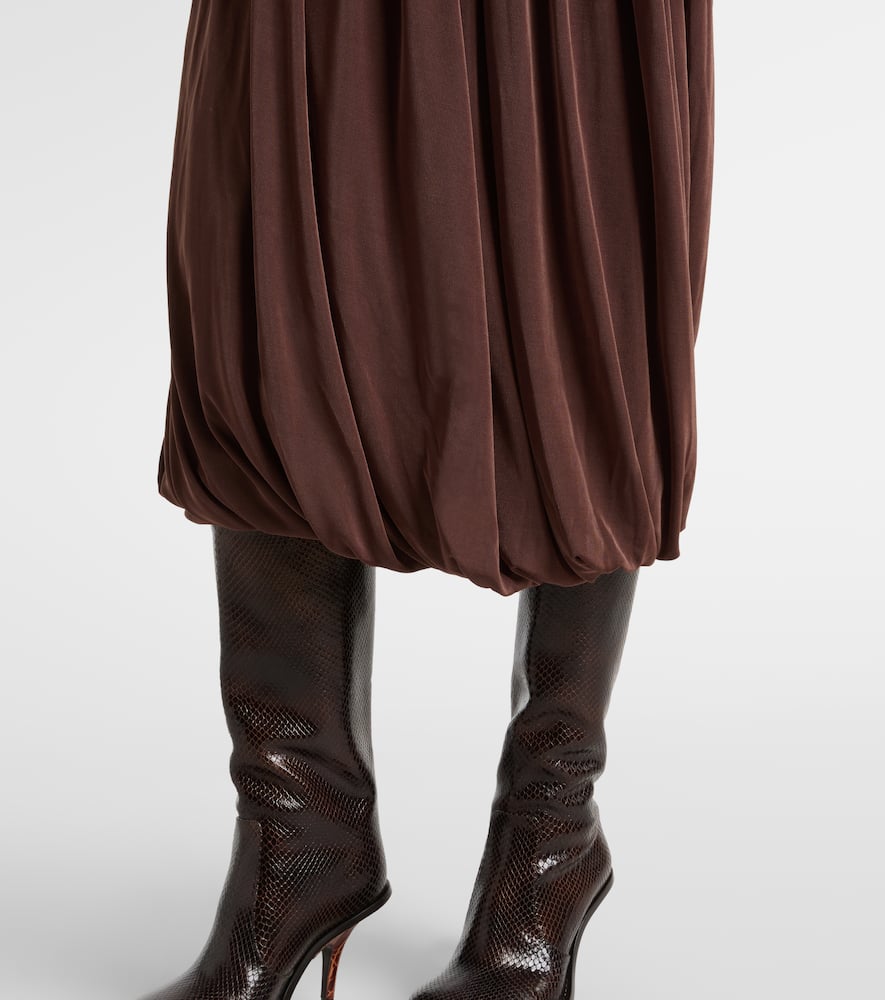 Jersey and velvet midi skirt