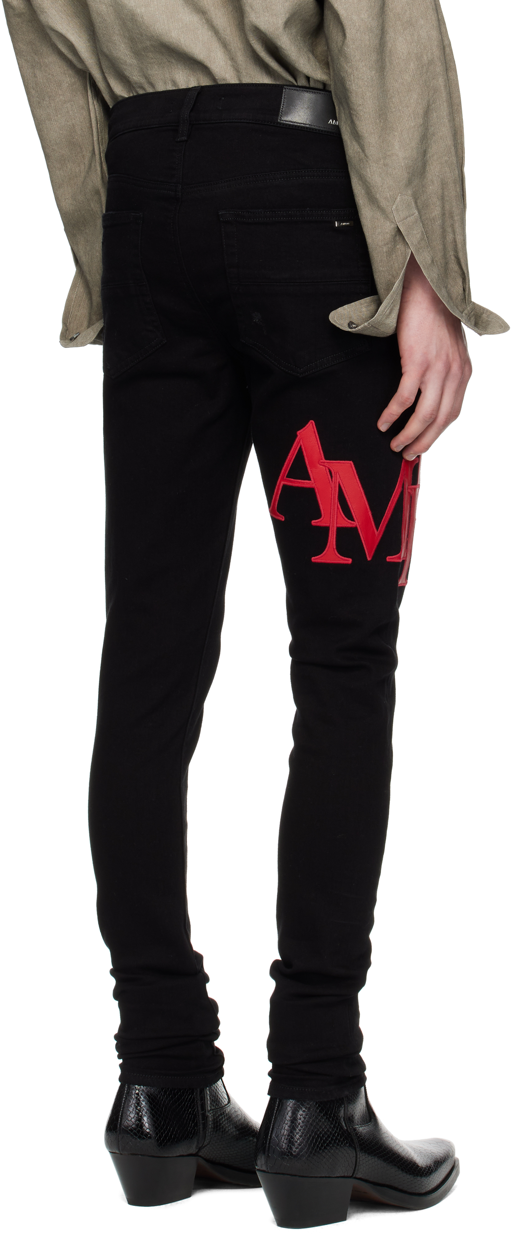 Black Staggered Logo Skinny Jeans