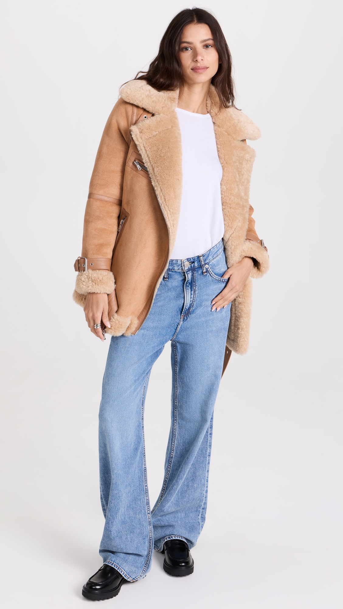 Bonded Faux Shearling Biker Jacket Toffee