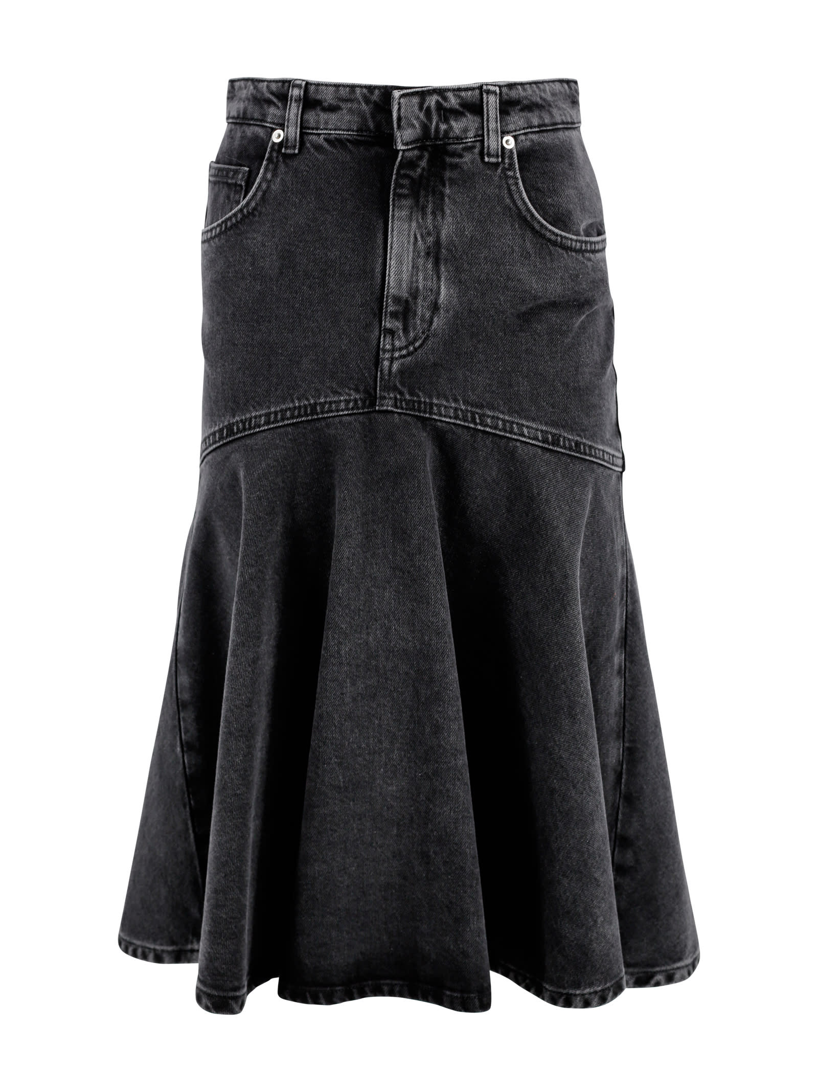 Black Denim Midi Skirt