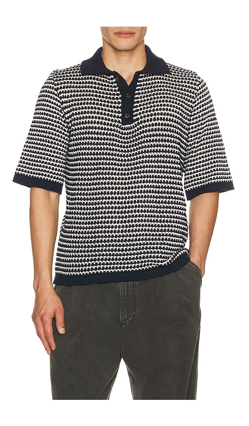 PEREGRINE Island Crochet Button Polo in Blue. - S also in M, L, XL/1X
