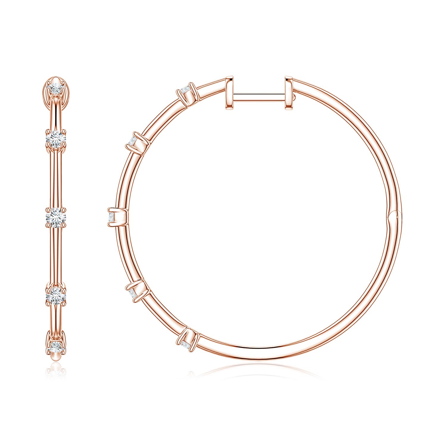 Angara 0.35 CTW Round Lab-Grown Diamond Five-Stone Station Hoop Earrings in 18K Rose Gold