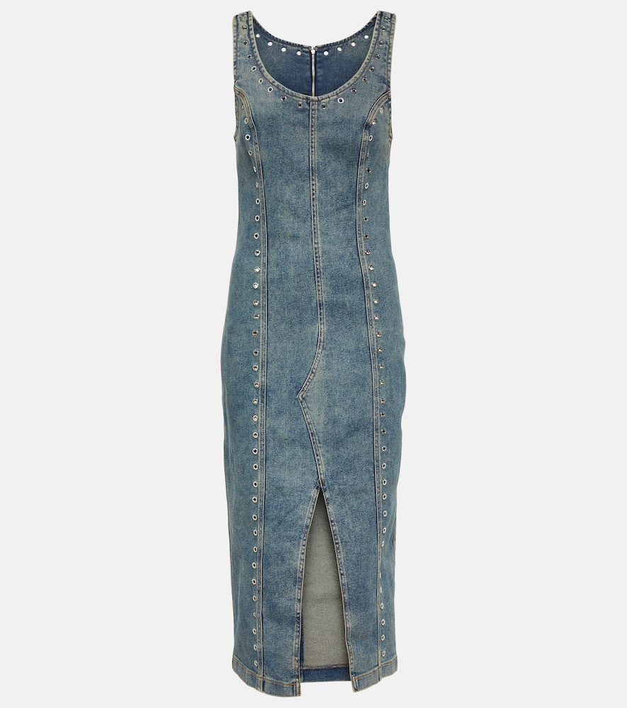 Embellished denim midi dress
