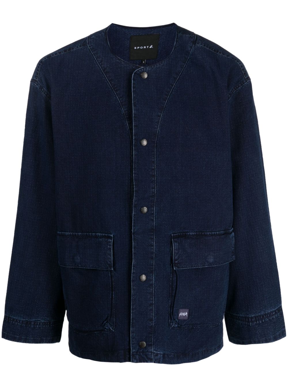 Collarless button-up jacket - Blue